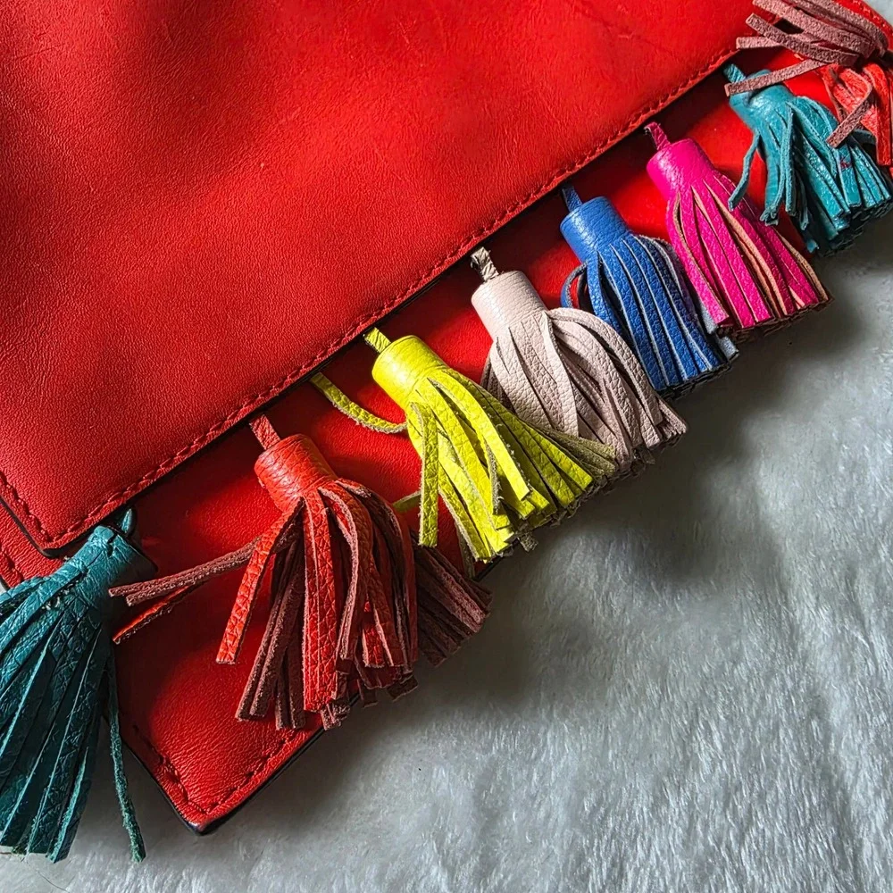 Rebecca Minkoff Sofia Tassel Clutch Crossbody Bag Rainbow Multi Color